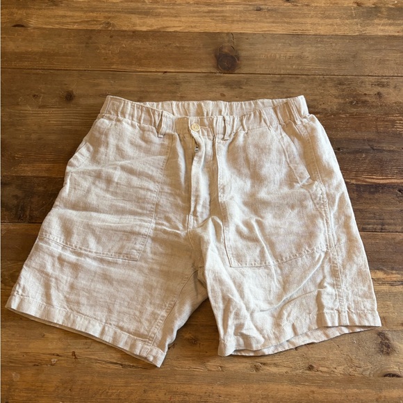 Buck Mason Light Beige Flat-Front Linen-Blend Shorts